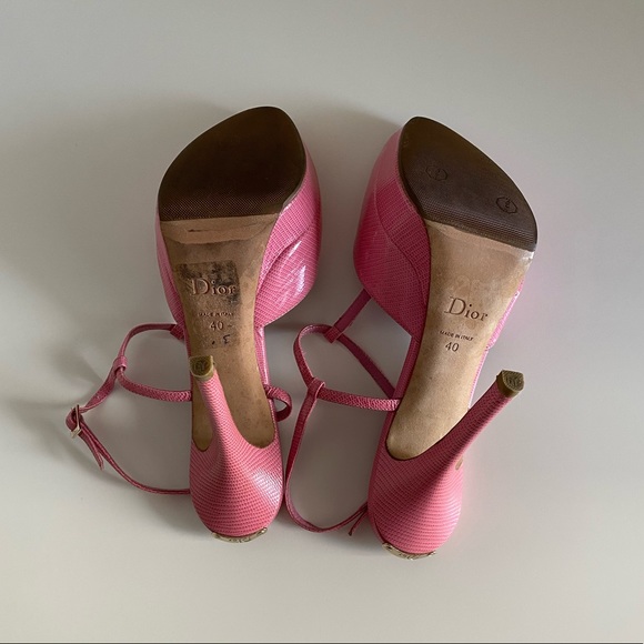 Dior Pink Lizard Embossed Peep Toe Platform Sandals - Picture 11 of 16